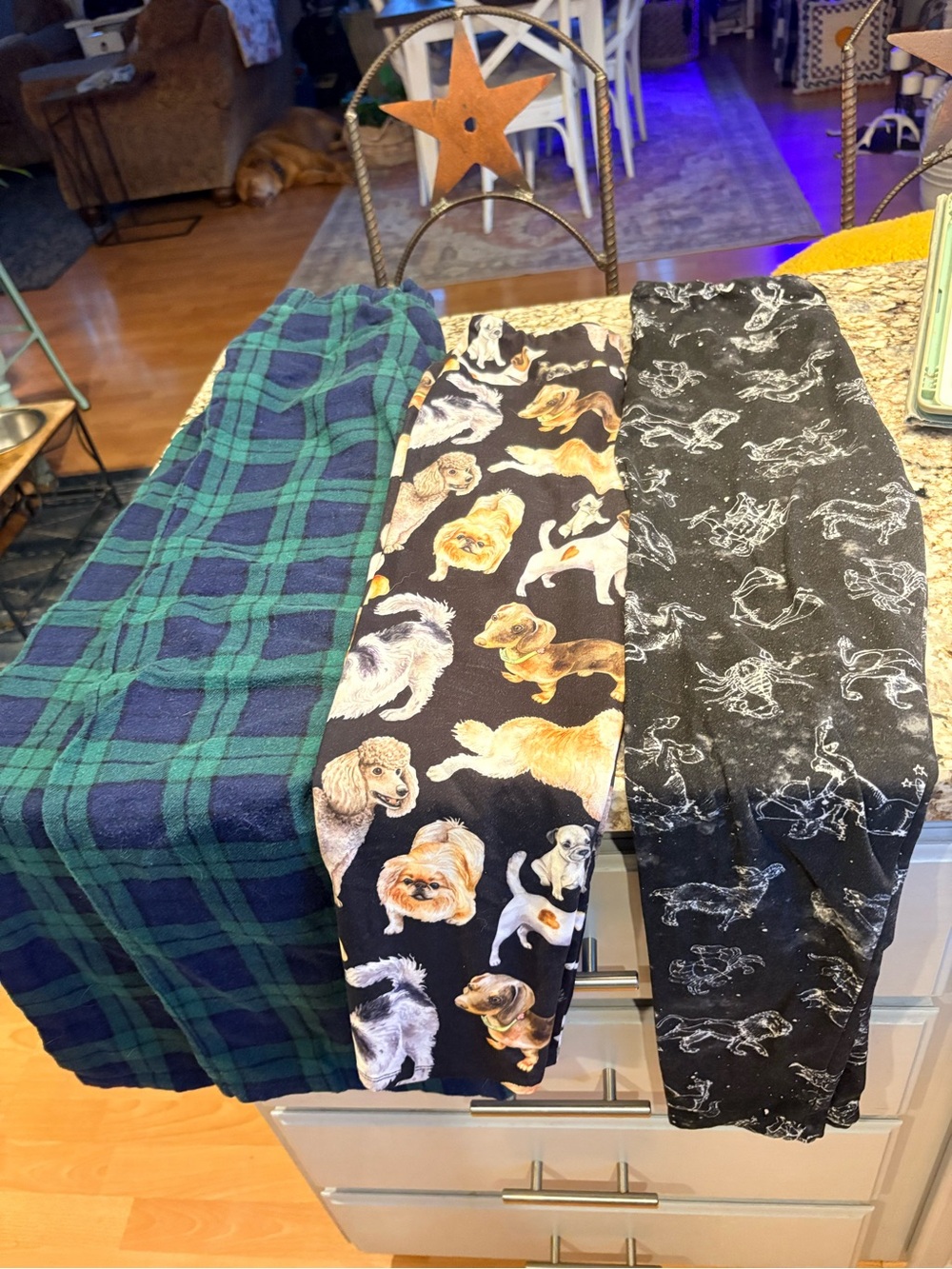 Women’s Plush Sleep Leggings - Black Dog Print, Green Plaid, and Charcoal Sketch
